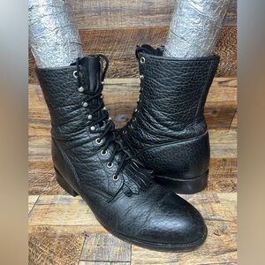 VTG Justin Men’s 9.5 D Exotic Full Leather, Black Lace Packer Roper Boots USA